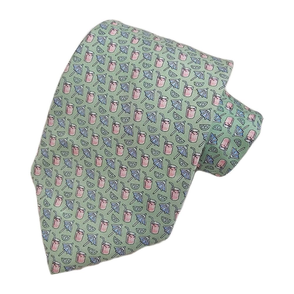 Martha’s Vineyard Vines Umbrellas Drinks On Green 100% Silk Neck Tie 57" Read